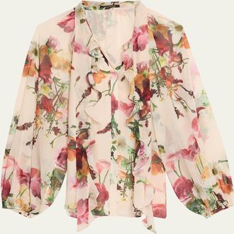 Kobi Halperin Galen Floral-Print Ruffle Blouse