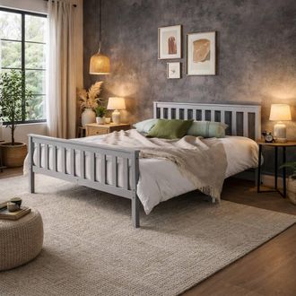 Aspire Home Accents Langley Wooden Slatted Bed Frame Grey or Natural | Size: Double