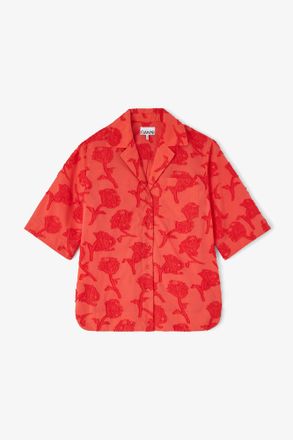 Ganni Red Shirt in Fil Coupe - Size 10/12 Recycled Cotton