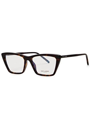 Saint Laurent Mica Thin Cat-eye Designer Optical Glasses - Brown - Brown Havana - One Size