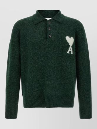 Ami alpaca wool long-sleeve polo jumper