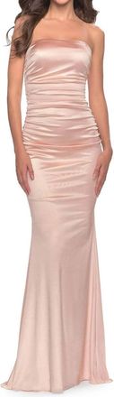 La Femme Strapless Jersey Prom Dress In Champagne