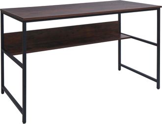 Hhg Nunca Usado] Escritorio Hhg 649, Mesa De Oficina Mesa De Ordenador Escritorio De Trabajo Almacenamiento, Metal Mdf 120x60cm, Marr&oacute;n