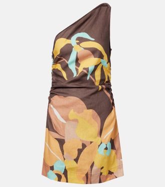 Faithfull The Brand Marga floral one-shoulder linen minidress