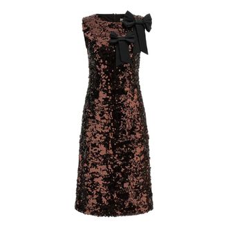 Ganni Party Dresses, female, Brown, Size: L Velvet Sequins Straight Midi Dress