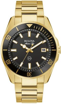 Bulova Marine Star Quartz Black Dial Mens Watch 98B396