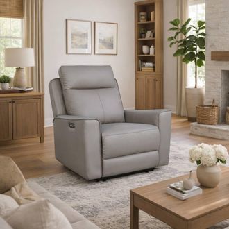 Aspire Home Accents Rivington Real Leather Power Recliner Armchair with USB Charging in Grey