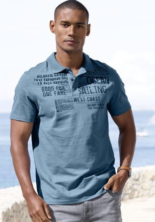 John Devin Poloshirt JOHN DEVIN mit Print, Herren, Gr. M (48/50), blau, Slub, Obermaterial: 100% Baumwolle, bedruckt, regular fit, Rundhals, abgesteppte Kante, S