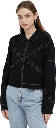DKNY Cropped Jas Met Contrasterende Stiksels - Dames - Zomerjassen - Zwart - M - Nylon - Jassen
