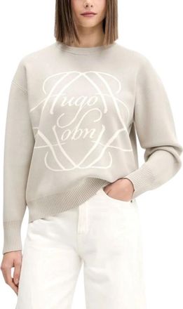 HUGO BOSS Siennale Ronde Hals Trui - Dames - Ronde hals truien - Grijs - M - Katoen - Truien & Vesten