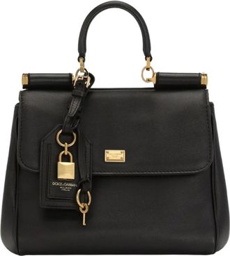 Dolce & Gabbana Zwarte Sicili&euml; Leren Handtas - Dames - Handtassen - Zwart - ONE Size - Tassen