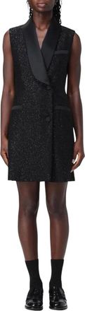 Max Mara Kleedjes, Dames, Zwart, S, Satijn, Zwarte Mini-jurk met Glitters en Satijn