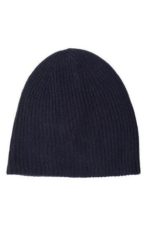 Amicale Cashmere Cashmere Double Layer Rib Knit Beanie in Navy at Nordstrom Rack
