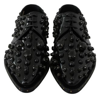 Dolce & Gabbana Womens Black Leather Crystals Dress Broque Shoes