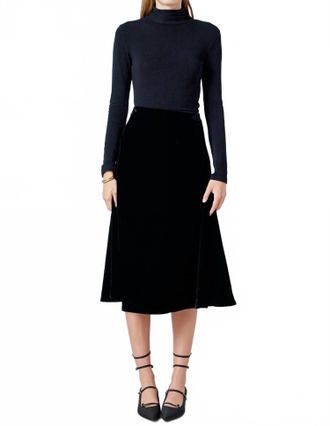 endless rose Womens Velvet Circle Midi Skirt In Black