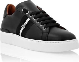 Philipp Plein Leather Lo-Top Sneakers Stripes Unisex in Black at Nordstrom, Size 36