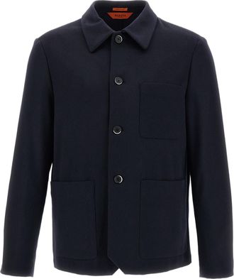Barena Navy Blue Visal Tropical Cashmere Overshirt