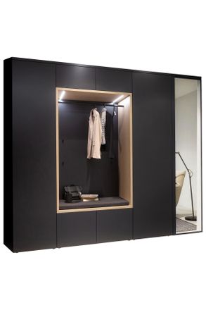 Moderano Garderobe, Anthrazit, Eichefarben, Textil, Holzwerkstoff, 7-teilig, 260x233x59 cm, Handmade in Germany, Garderobe, Garderoben-Sets & Garderoben-Serien