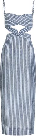 Andres Otalora Recuerdos Striped Cut-out Woven Midi Dress - Blue And White - 2 (UK6 / XS)
