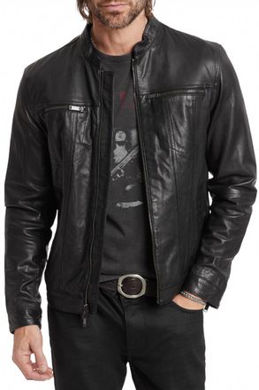 John Varvatos Brando Band Collar Leather Jacket In Black