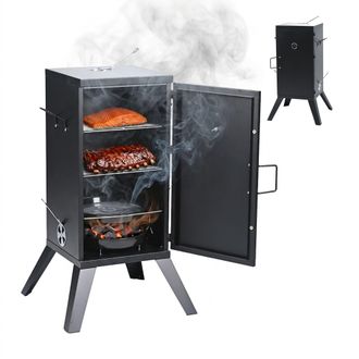 Relaxdays Relaxdays Horno Ahumador Para Carne Y Pescado, 2 Niveles, Term&oacute;metro, Carb&oacute;n, 108,5x57x56 Cm, Acero, Negro