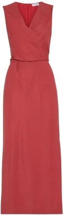 Brunello Cucinelli Red Linen Blend Sleeveless Dress, Size X-Small