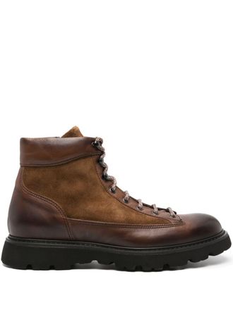 Doucal's panelled lace-up ankle boots - men - Calf Leather/Calf Suede/Rubber/Calf Leather - 43 - Brown