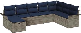 vidaXL Conjunto De Sof&aacute; De Jard&iacute;n 8 Uds. Gris Y Marino Rat&aacute;n Sint&eacute;tico Vidaxl