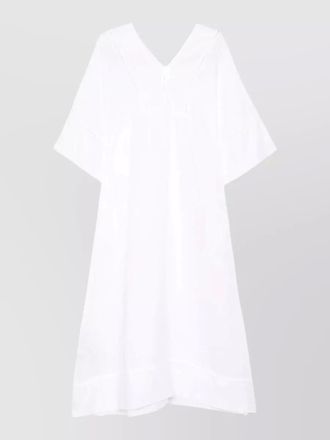 120% Lino linen v-neck paneled midi kaftan dress