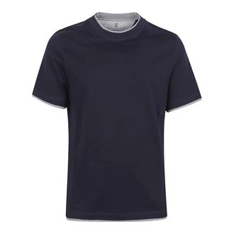 Brunello Cucinelli Brunello Cucinelli, T-Shirts, male, Blue, Size: S Faux Layered Crew Neck T-Shirt