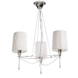Netlighting Lucca Pendant 3 Light E27 Chrome White Shades & Crystal in Grey