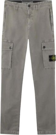 Stone Island Grijze Cargo Broek Stretch Katoen Slim Fit - Heren - Slim Fit Broeken - Grijs - W32 - Katoen - Broeken