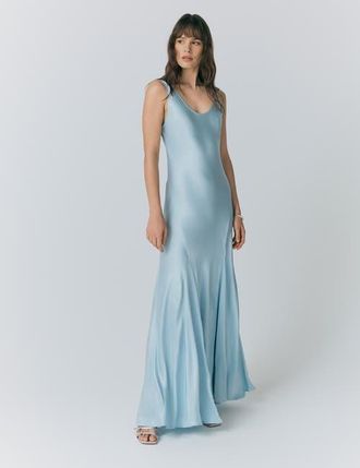 Ghost London Willow Satin Maxi Sip Dress in Light Blue at Nordstrom, Size 12