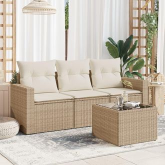 vidaXL Juego De Sof&aacute;s Jard&iacute;n Con Cojines 4 Pzas Rat&aacute;n Sint&eacute;tico Beige Vidaxl