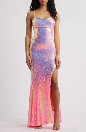 Jump Apparel Ombré Sequin Lace-Up Back Gown in Pink at Nordstrom, Size 17