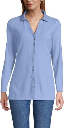Lands End Long Sleeve Polished Rib Button Through Tunic Shirt in Light Sea Blue at Nordstrom, Size X-Small P