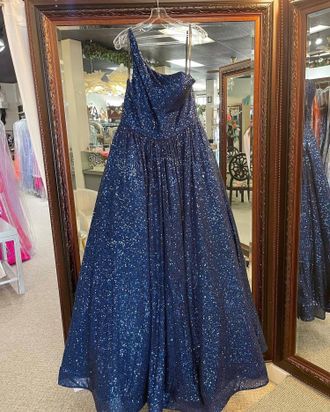 Sherri Hill Womens One Shoulder Sequin Ballgown In Navy