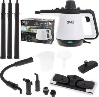 Adler Europe Ad7038 Vaporeta Limpiador Vapor A Presi&oacute;n, Desinfecci&oacute;n Port&aacute;til Caudal Vapor 44 G/min Dep&oacute;sito 450ml 2000w Blanco/negro - Adler