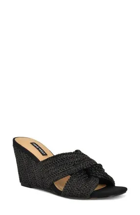 Nine West Nejia Wedge Sandal in Black at Nordstrom, Size 7.5