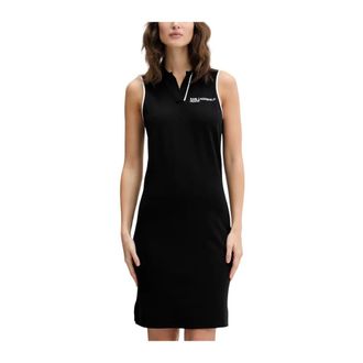 Karl Lagerfeld Logo-geborduurde mouwloze mini-jurk - Dames - Korte kleedjes - Zwart - S - Leer - Kleedjes