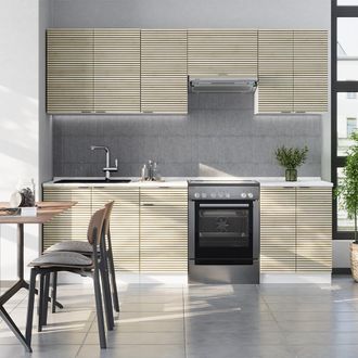 Vicco Mueble De Cocina Fame-line, Panel Roble/blanco, 240 Cm, Et Antracita