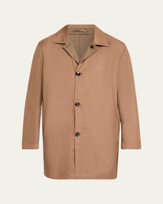 Kiton Mens Wool and Silk Herringbone Reversible Raincoat