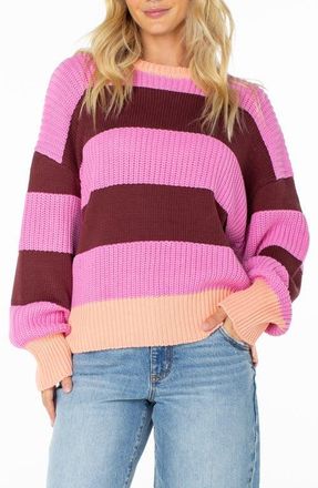 Roxy West Side Stripe Sweater in Fchsia Pnk at Nordstrom, Size X-Small