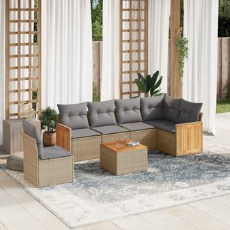 vidaXL Vidaxl - Set Sof&aacute;s De Jard&iacute;n 7 Piezas Y Cojines Rat&aacute;n Sint&eacute;tico Beige