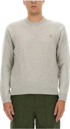 Maison Kitsun&eacute; Baby Fox Patch Regular Jumper - Heren - Ronde hals truien - Grijs - 2XL - Wol - Truien & Vesten