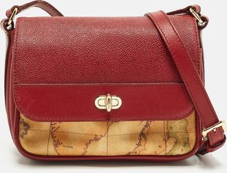 Alviero Martini 1A Classe Red/tan Geo Print Coated Canvas And Leather Crossbody Bag