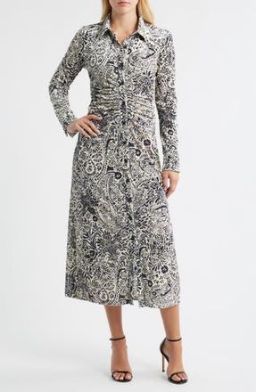 Julia Jordan Print Long Sleeve Velvet Midi Shirtdress in Ivy/blk at Nordstrom Rack, Size 4