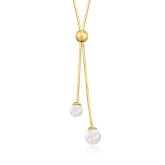 Ross-Simons Italian 6-8mm Cultured Pearl Lariat Necklace in 18kt Gold Over Sterling