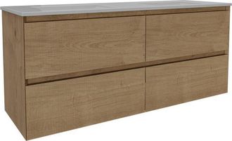 Saniclass Holz Atelier Badkamermeubelset - 140x45x60cm - keramische wastafel wit - 2 wasbakken - zonder kraangaten - 4 lades - Eiken Natural