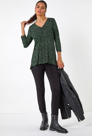 Roman Spot Print Pleat Front Tunic Top